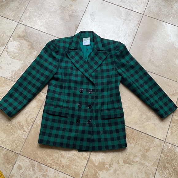 Emmanuelle Khanh green checkered wool blazer made in France - Picture 15 of 16